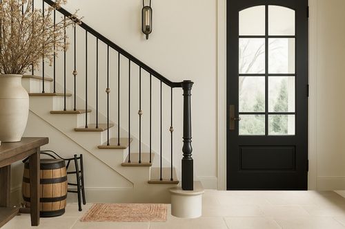 FRELISH DECOR Handwoven Jute Area Rug - 2x3 feet - Natural Yarn - Rustic Vintage Beige Braided Reversible Rug - Eco Friendly Rugs for Bedroom - Kitchen - Living Room - Farmhouse (2'x3') in Foyer with Stairs