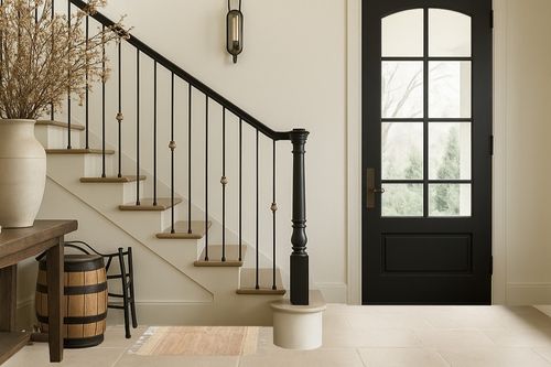 DII Woven Rugs Collection Hand-Loomed Jute, 2x3', Off-White Stripes in Foyer with Stairs