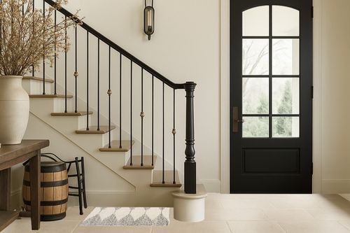 nuLOOM Sadie Moroccan Diamond Tassel Shag Accent Rug in Foyer with Stairs