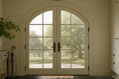 Weaving Village Scalloped Natural Jute Area Rug, Colored Trim in White Farmhouse Traditional Foyer