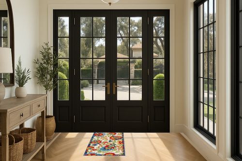 ‎Multi Color ‎Contemporary ‎Non Slip ‎Living Room ‎Area Rug in Traditional Elevated Foyer