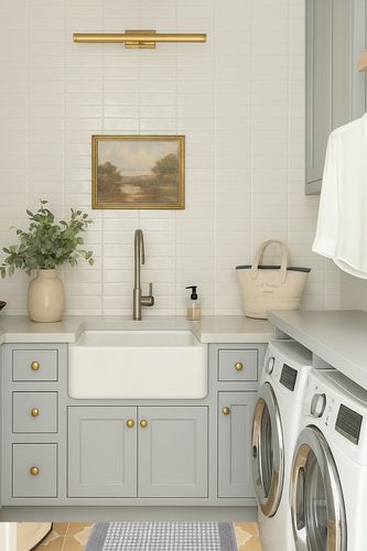 Ileading Laundry Room Runner Rug 20"X59" Farmhouse Kitchen Floor Mats Non Slip Entryway Throw Rugs Machine Washable Grey Indoor Decor Carpet for Doormat Sink Garage Balcony Bedroom in Blue Laundry Room