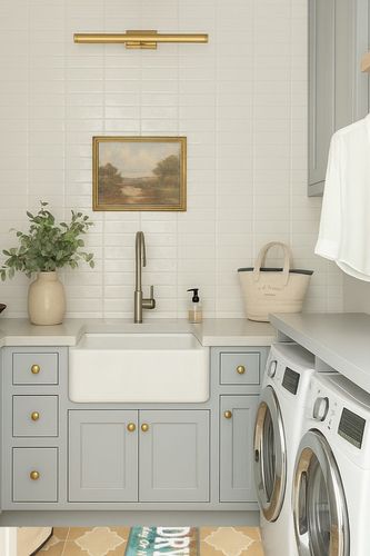 HUAHOO Laundry Room Rug Washable Non Slip Kitchen Floor Mat Washhouse Rugs Floor Carpet Kitchen Runner (16"x48") in Blue Laundry Room