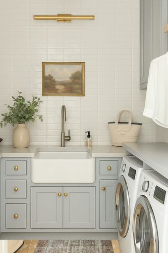 GER-07 Moss / Salmon Accent Rug in Blue Laundry Room