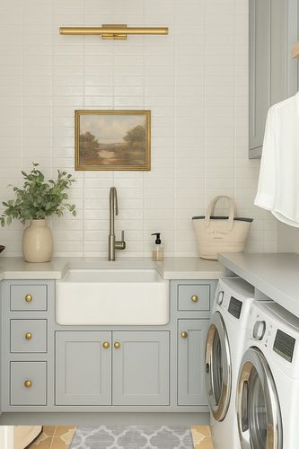 Grey Moroccan Non Slip Laundry Room, Bathroom, Kitchen, Bedroom Area Rug in Blue Laundry Room