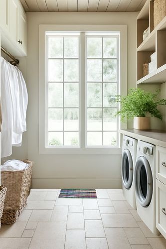 Various Colors Bohemian Non Slip Area Rug in Natural Laundry Room