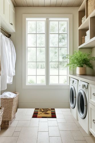 Ottomanson Machine Washable Checkered Border Laundry Room Rug Non-Slip Rubberback 2x5 Laundry Runner Rug for Laundry Room, Bathroom, Washroom, 20" x 59", Multicolor in Natural Laundry Room