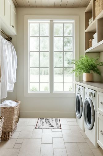 Kuilepa Farmhouse Laundry Room Area Rugs 20"X59" Non Slip Waterproof Laundry Floor Mat Durable Entrance Rug Area Rug for Kitchen Floor Laundry Room Bathroom Hallway Entryway Area Rugs (20"X59") in Natural Laundry Room