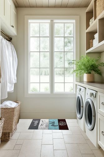 Indoor Area Rug, Laundry Room Non Slip Carpet Pad Bathroom Mat, Wash Dry Fold Repeat Splicing Colorful Wood Kitchen Runner Area Rug for Bedroom/Living Room/Kids Room 3'x5' in Natural Laundry Room