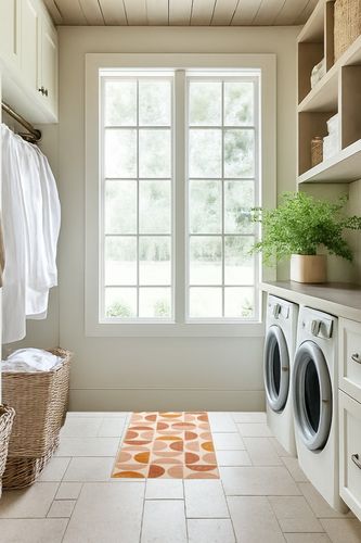 Lahome Boho Runner Rug - 2X 8 Washable Runner Rug Non-Slip Bathroom Runner Rugs with Rubber Backing Ultra-Thin Geometric Carpet Runner for Hallways Kitchen Laundry Bedroom,(2'x 8',Multi) in Natural Laundry Room