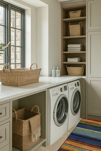 ‎Contemporary ‎Stain Resistant, Fade resistant, Durable, Washable Rug in Sage Green Laundry Room