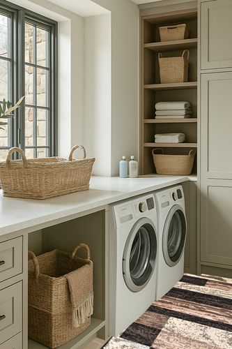 ‎Chocolate ‎Modern, Eclectic, Casual, Transitional ‎Cushioned ‎Area Rug in Sage Green Laundry Room