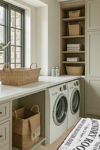 Kuilepa Farmhouse Laundry Room Area Rugs 20"X59" Non Slip Waterproof Laundry Floor Mat Durable Entrance Rug Area Rug for Kitchen Floor Laundry Room Bathroom Hallway Entryway Area Rugs (20"X59") in Sage Green Laundry Room