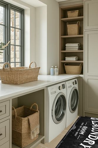 SHUNLCD Farmhouse Laundry Room Rug Runner Non Slip Laundry Mats, Washable Kitchen Floor Mat Bathroom Laundry Room Decor Accessories 20"X59" (Black) in Sage Green Laundry Room