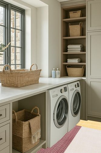 SAFAVIEH Orwell Collection Area Rug - 8' x 10', Rust & Yellow, Mid-Century Modern Abstract Design, Non-Shedding & Easy Care, Ideal for High Traffic Areas in Living Room, Bedroom (ORW368P) in Sage Green Laundry Room