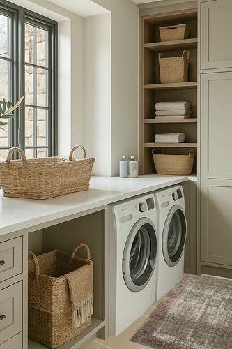 GER-07 Moss / Salmon Accent Rug in Sage Green Laundry Room