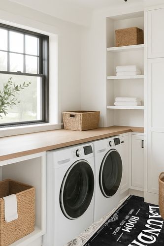 SHUNLCD Farmhouse Laundry Room Rug Runner Non Slip Laundry Mats, Washable Kitchen Floor Mat Bathroom Laundry Room Decor Accessories 20"X59" (Black) in Traditional Laundry Room