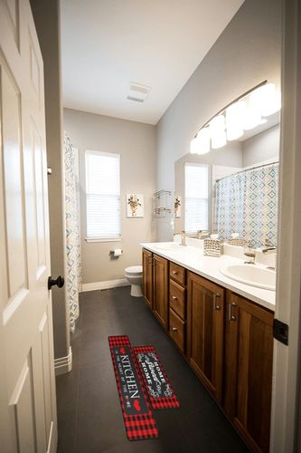 Sianseir Red and Black Buffalo Plaid Kitchen Mat Set of 2, Non Slip Washable Home Decor Kitchen Rugs and Mats for Floor Comfort Standing Mats for Kitchen, Sink, Office, Laundry 17"x47"+17"x30" in Wooden and Grey Bathroom