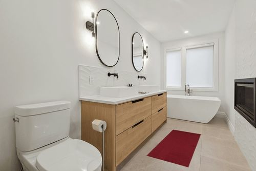 Sweet Home Stores SH Collection Solid Rubberback Indoor Runner Rug, 20" x 59", Red in Scandinavian Neutral bathroom