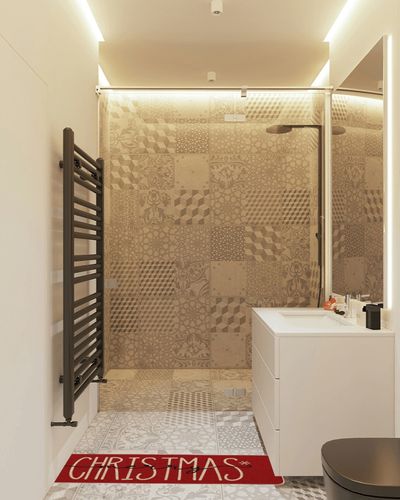 Artoid Mode Red Merry Christmas Doormat, Winter Home Decor Low-Profile Switch Rug Door Mat Floor Mat for Indoor Outdoor 17x47 Inch in White Tiled Bathroom