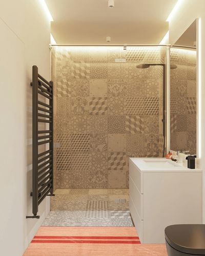 Chouhan Rugs Natural Jute Red Lined Rug Bohemian Rug Decor Rug Handwoven Rug Custom Rug Decorative Rug in White Tiled Bathroom