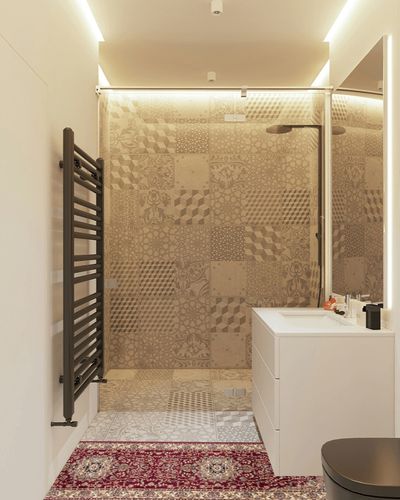 SAFAVIEH Lyndhurst Collection Runner Rug - 2'3" x 6', Red & Ivory, Traditional Oriental Design, Non-Shedding & Easy Care, Ideal for High Traffic Areas in Living Room, Bedroom (LNH329C) in White Tiled Bathroom