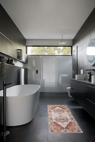 Comeet Washable Runner Rug - 2x6 Hallway Runner Rug, Non-Slip Kitchen Bathroom Runner Rugs, Long Vintage Area Rug for Entryway Laundry Bedroom Orange/Blue in Black Modern Bathroom