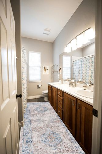 Bloom Rugs Caria Washable Non-Slip 10 ft Runner - Beige/Ocean Blue Runner for Entryway, Hallway, Bathroom and Kitchen - Exact Size: 2'6" x 10' in Wooden and Grey Bathroom