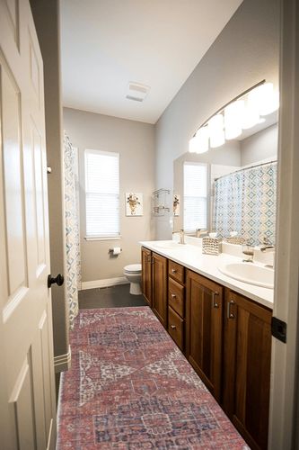 Bloom Rugs Washable 7 ft Runner - Red/Orange/Beige Traditional Runner for Entryway, Hallway, Bathroom, and Kitchen - Exact Size: 2.5' x 7' in Wooden and Grey Bathroom