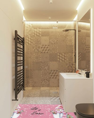 Kitchen Rugs Long Floor Door Mats Absorbent Entryway Rug Winter Christmas Snowman Bird Indoor Carpet Non-Slip Area Runner,White Snowflake on Pink Entrance Doormat for Bedroom Bathroom in White Tiled Bathroom