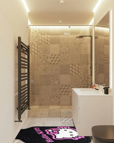 Plasticolor 001502R01 Sanrio Hello Kitty Collage Universal Fit Car Truck SUV Front Floor Mats Pair in White Tiled Bathroom