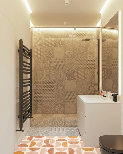 Lahome Boho Runner Rug - 2x6 Rug Runners for Hallways 6 Feet Non Slip Soft Geometric Washable Rug Runner Ultra-Thin Kitchen Runner Rugs for Bathroom Entryway Laundry Bedroom (2x6ft,Multi) in White Tiled Bathroom