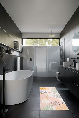 Lahome Pink Washable Runner Rug - 2x6 Non-Slip Throw Hallway Runner Rugs Low-Pile Soft Bedroom Kitchen Runner Rug Boho Botanical Print Carpet Runner for Laundry Room Entryway Bathroom Living Room in Black Modern Bathroom