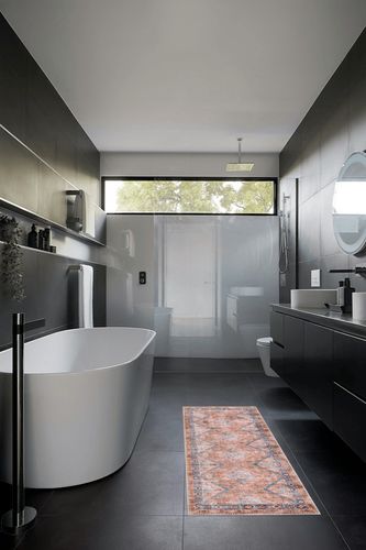 Lahome Vintage Washable Runner Rug - 2x6 Rug Runners for Hallways 6 Feet Geometric Non-Slip Kitchen Runner Rug Ultra-Thin Bathroom Runner Rugs for Entryway Laundry Bedroom (2x6ft,Orange) in Black Modern Bathroom