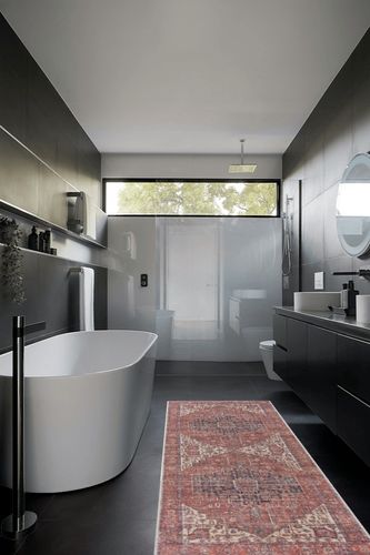 Bloom Rugs Washable 7 ft Runner - Red/Orange/Beige Traditional Runner for Entryway, Hallway, Bathroom, and Kitchen - Exact Size: 2.5' x 7' in Black Modern Bathroom