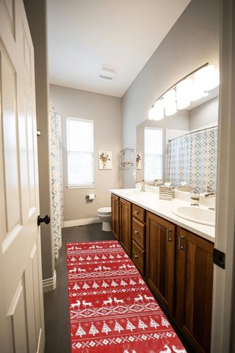 GAOMON Runner Rugs for Hallway 2x8 Kitchen Mat Christmas Room Decor Washable Rugs Bathroom Rugs Non Slip Bohemian Rug Low Pile Runner Rug for Living Room 2'x8' Red 3 in Wooden and Grey Bathroom