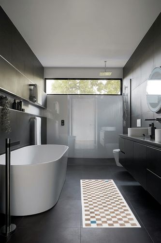 Wonnitar Modern Checkered Washable Runner Rug,2x6 Khaki Bathroom Rugs Runner,Geometric Checkerboard Long Kitchen Runner,Non-Slip Low Pile Soft Entryway Throw Mat for Bedroom Office Laundry in Black Modern Bathroom