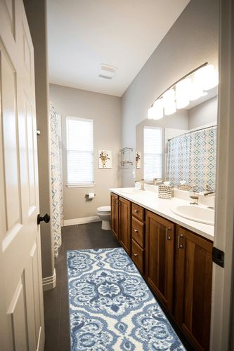‎Blue ‎Carpet ‎Non Slip, Fade Resistant, Washable, Durable, Stain Resistant ‎Hallway ‎Runner in Wooden and Grey Bathroom