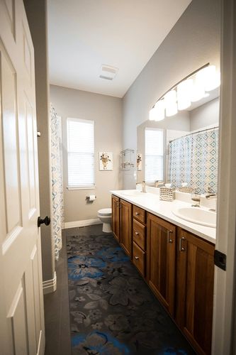 Rugshop Modern Floral Runner Rug 2' x 10' Blue in Wooden and Grey Bathroom