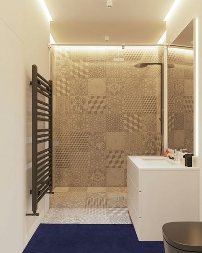 Ultra Soft Faux Living Room Rug in White Tiled Bathroom