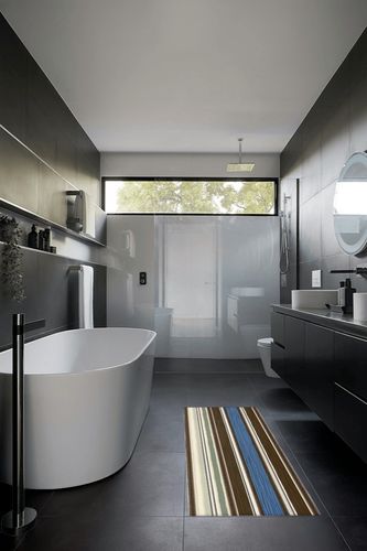 Hallway Runner Rug,Boho Stripe Bohemian Retro Farmhouse Decor Navy Blue Brown Beige Non Slip Water Absorbent Rug Indoor Entrance Floor Mat Runner for Home Garage Kitchen Laundry 23.6x70.9in in Black Modern Bathroom