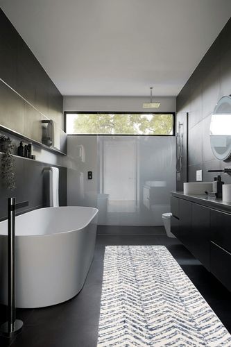 nuLOOM Rosanne Transitional Striped Runner Rug, 2' 6" x 10', Blue in Black Modern Bathroom