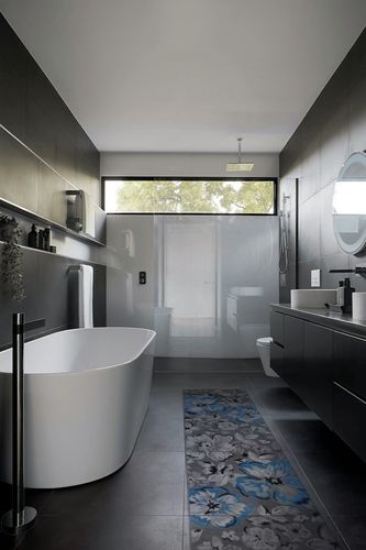 Rugshop Modern Floral Runner Rug 2' x 10' Blue in Black Modern Bathroom