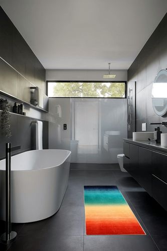 Wonnitar Washable Runner Rug for Hallway 2x6,Modern Ombre Kitchen Non-Slip Rug Runner,Contemporary Non-Slip Rainbow Abstract Laundry Carpet Runners for Bathroom Mud Room Entrance in Black Modern Bathroom