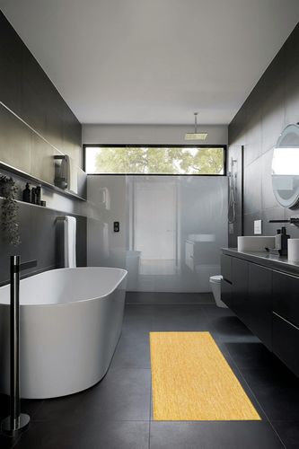 Unique Loom Collection Casual Transitional Solid Heathered Indoor/Outdoor Flatweave Area Rug (2' x 6' 1" Runner, Corn Harvest Yellow) in Black Modern Bathroom
