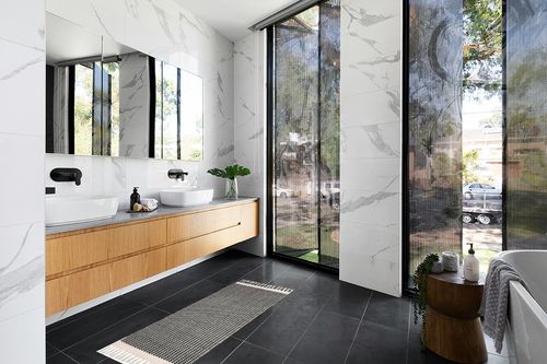 Lahome Boho Rugs for Entryway, 2x5 Laundry Room Rug Lightweigh Cotton Washable Runner Rug with Tassels, Farmhouse Black Bath Door Mats Indoor Non-Shedding Rug Runners for Hallways Bedroom Gifts in Modern Black Tiled bathroom