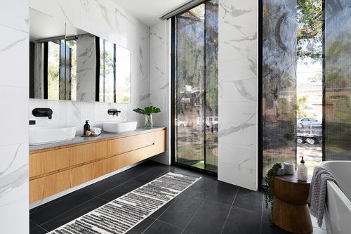 JONATHAN Y MOH207A-28 Khalil Modern Berber Stripe Indoor Farmhouse Area-Rug Bohemian Minimalistic Striped Easy-Cleaning Bedroom Kitchen Living Room Non Shedding, 2 X 8, Cream,Black in Modern Black Tiled bathroom