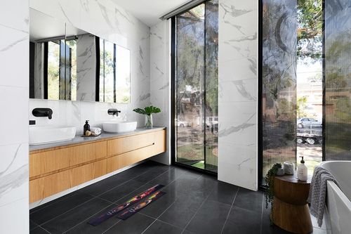 Voanos Kitchen Rugs,Non Skid Washable Microfiber mats for Kitchen Floor,3D Wine Kitchen Cushioned Runner Rug Decor Sets of 2,Size 17"x 47"+17"x 30" in Modern Black Tiled bathroom
