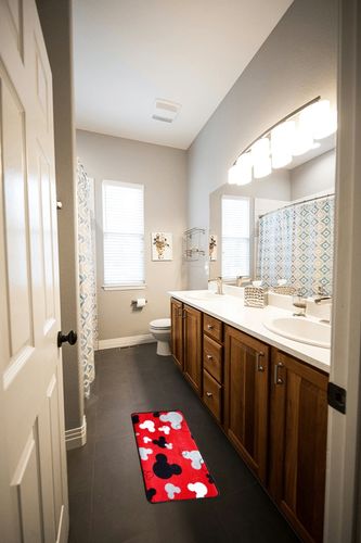 Mickey Mouse Rugs - Bathroom Rug, Non-Slip Mickey Cartoon Kitchen Mat, Cute Cartoon Rug Indoor Entrance Doormat for Boys Girls Kids Baby Bedroom Home Decor Nursery Indoor Rugs, 17" x 30" (Red) in Wooden and Grey Bathroom
