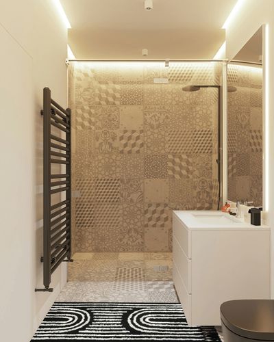 Lanffia Boho Kitchen Runner 2x5, Black and White Washable Rug Geometric Rainbow Tufted Hallway Runner Rug with Tassels Minimalist Cotton Accent Rug for Living Room Bedroom Laundry Room Bathroom Porch in White Tiled Bathroom